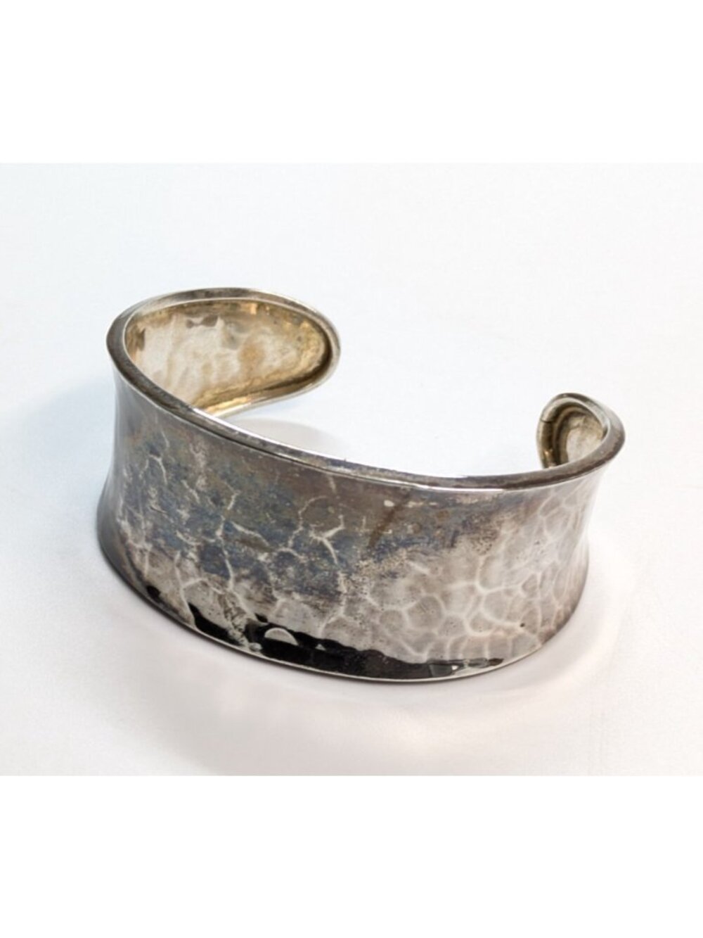 Vintage Mexico Sterling Silver 925 Hammered Cuff Bracelet 1" Wide ~ 26.7g - Picture 3 of 7